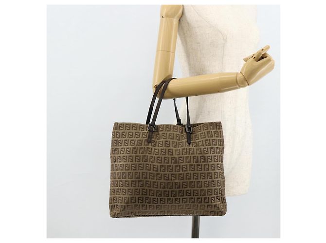 Borsa a mano in tela Zucca FENDI nera e marrone Auth 175118 Nero - vista 23