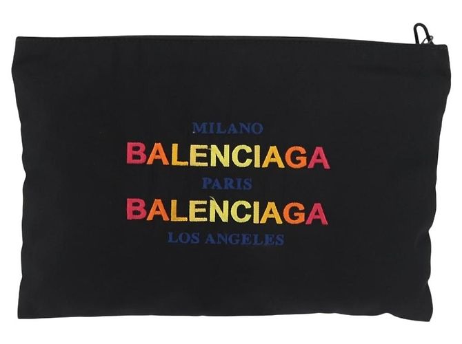 Borsa Clutch BALENCIAGA in tela nera e argento 459745 Auth bs34917A Nero - vista 2