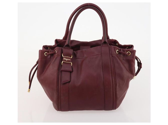 Borsa a mano in pelle Gancini Salvatore Ferragamo 2 pezzi Rosso Bianco Auth BA12348 - vista 10