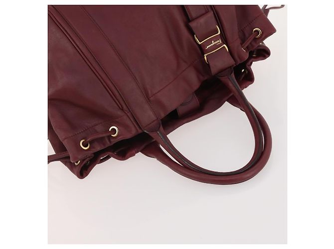 Borsa a mano in pelle Gancini Salvatore Ferragamo 2 pezzi Rosso Bianco Auth BA12348 - vista 13