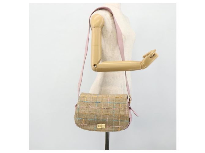 CHANEL 2.55 Schultertasche Tweed Rosa Gold CC Auth 179020SAV Pink Golden - Ansicht 23