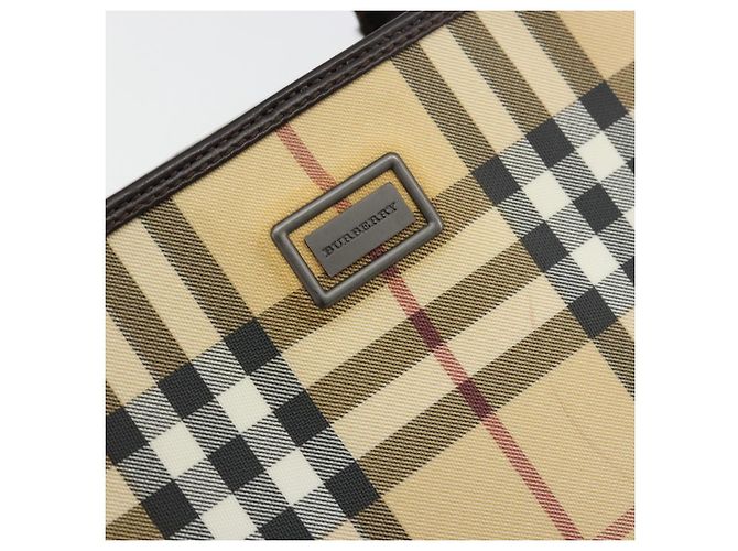 Bolso de mano de PVC cuero beige con estampado Nova Check de BURBERRY Auth BA12421 - vista 14