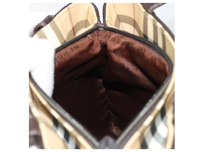 Bolso de mano de PVC cuero beige con estampado Nova Check de BURBERRY Auth BA12421 - vista 19