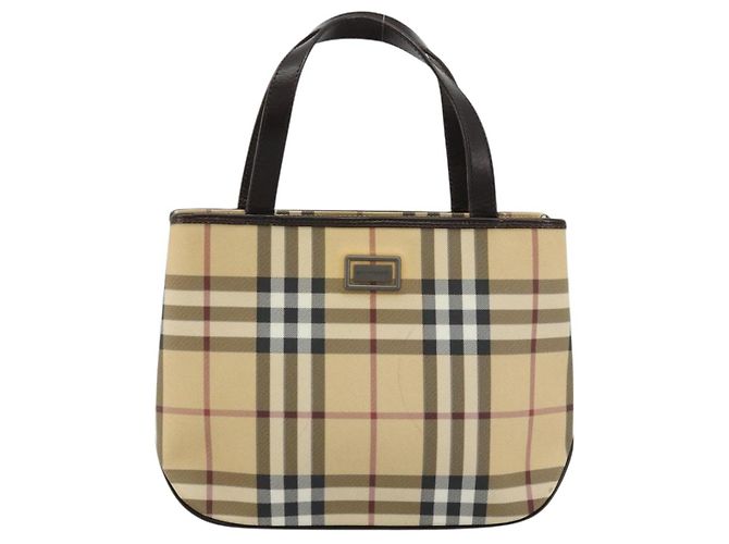 Bolso de mano de PVC cuero beige con estampado Nova Check de BURBERRY Auth BA12421 - vista 2
