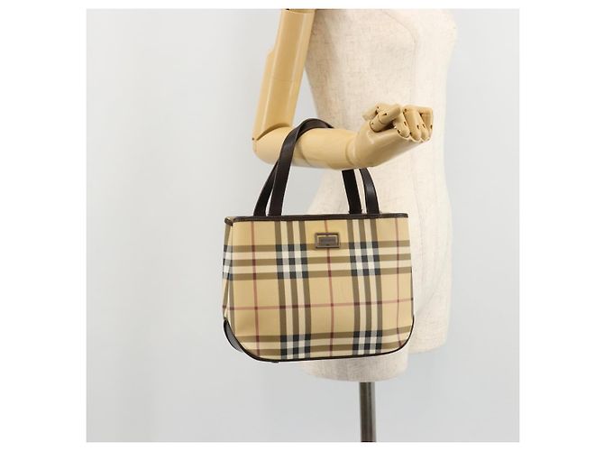 Bolso de mano de PVC cuero beige con estampado Nova Check de BURBERRY Auth BA12421 - vista 23