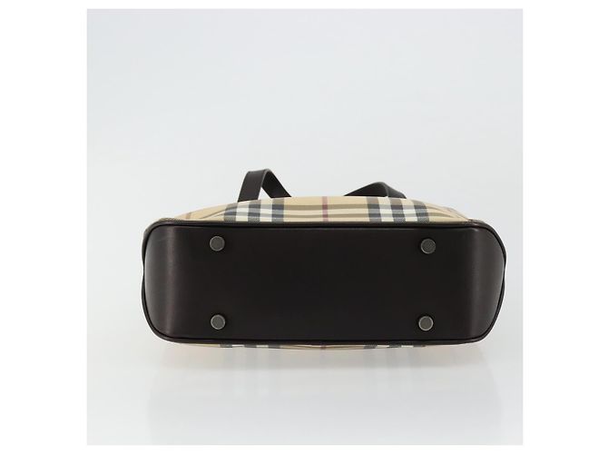 Bolso de mano de PVC cuero beige con estampado Nova Check de BURBERRY Auth BA12421 - vista 9