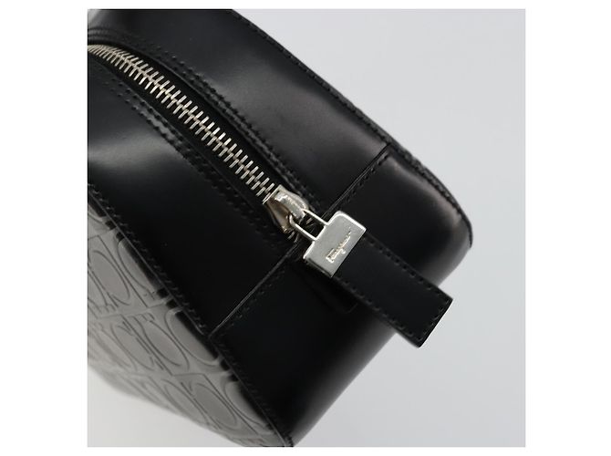 Borsa a mano Gancini in pelle nera e argento di Salvatore Ferragamo Auth BA12414A Nero - vista 15