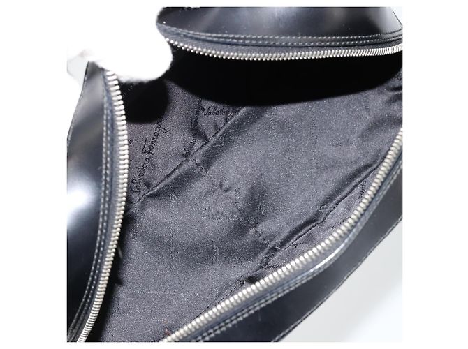Borsa a mano Gancini in pelle nera e argento di Salvatore Ferragamo Auth BA12414A Nero - vista 17