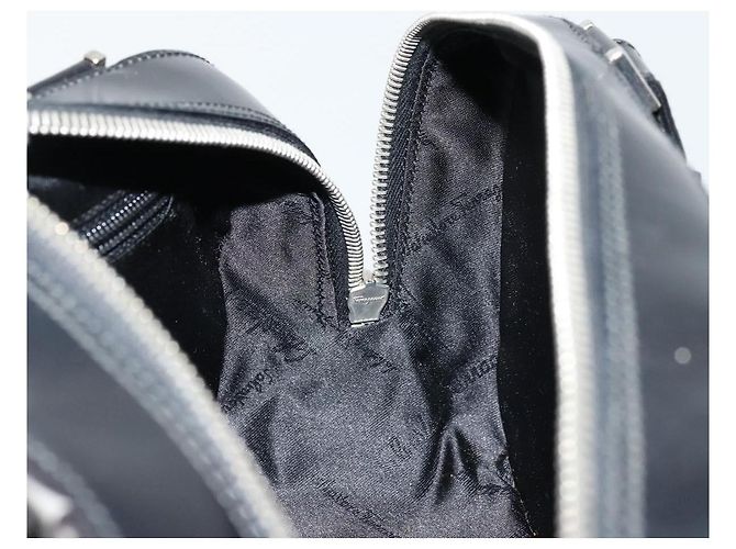 Borsa a mano Gancini in pelle nera e argento di Salvatore Ferragamo Auth BA12414A Nero - vista 18
