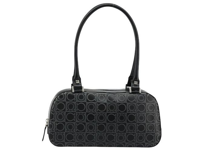 Borsa a mano Gancini in pelle nera e argento di Salvatore Ferragamo Auth BA12414A Nero - vista 2