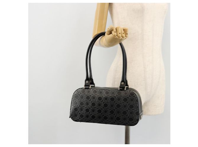 Borsa a mano Gancini in pelle nera e argento di Salvatore Ferragamo Auth BA12414A Nero - vista 22