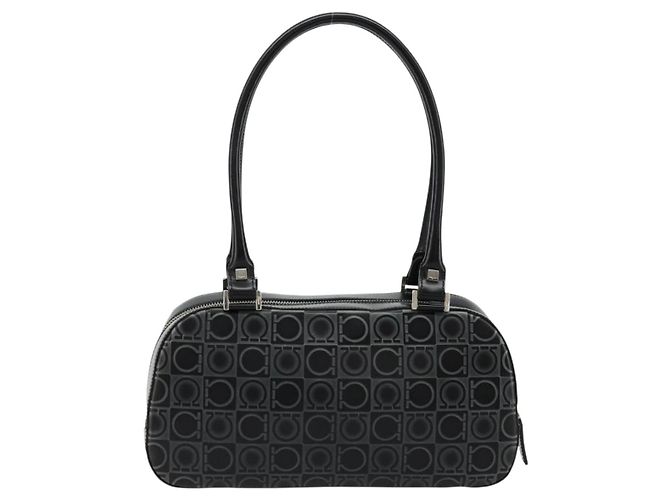 Borsa a mano Gancini in pelle nera e argento di Salvatore Ferragamo Auth BA12414A Nero - vista 3