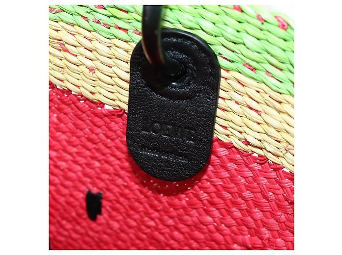 Sac Tote Watermelon LOEWE en raphia 2 en 1 Rouge Auth 178041SM - vue 10