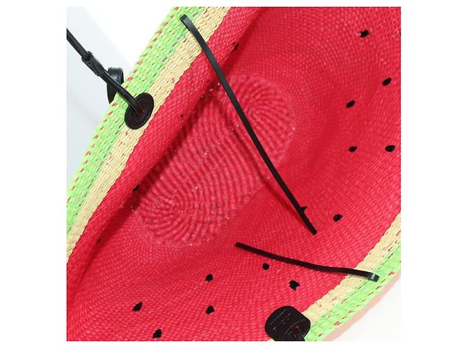 Sac Tote Watermelon LOEWE en raphia 2 en 1 Rouge Auth 178041SM - vue 11