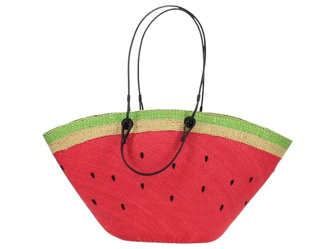 Sac Tote Watermelon LOEWE en raphia 2 en 1 Rouge Auth 178041SM - vue 2