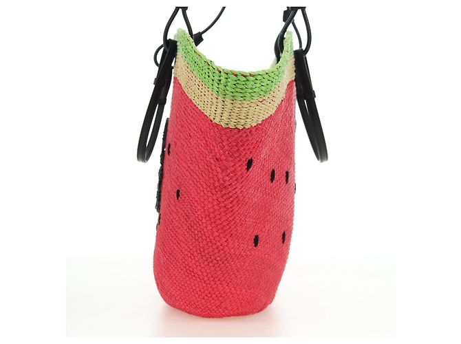 Sac Tote Watermelon LOEWE en raphia 2 en 1 Rouge Auth 178041SM - vue 3