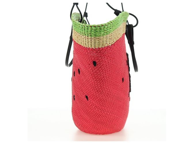 Sac Tote Watermelon LOEWE en raphia 2 en 1 Rouge Auth 178041SM - vue 4