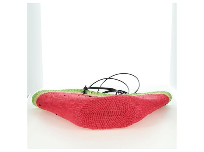 Sac Tote Watermelon LOEWE en raphia 2 en 1 Rouge Auth 178041SM - vue 5