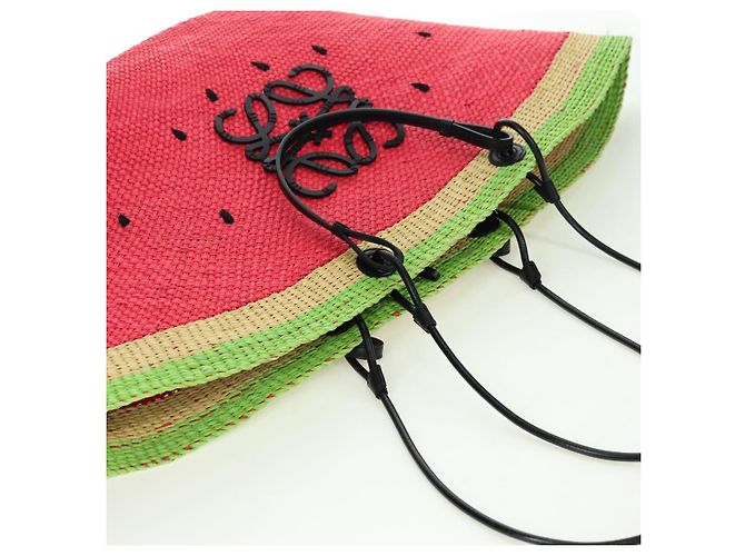 Sac Tote Watermelon LOEWE en raphia 2 en 1 Rouge Auth 178041SM - vue 6