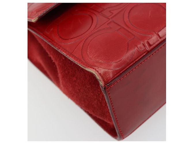 Borsa a mano Gancini in pelle rossa e argento di Salvatore Ferragamo Auth BA12430 Rosso - vista 11