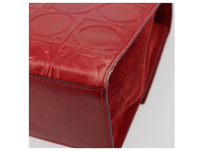 Borsa a mano Gancini in pelle rossa e argento di Salvatore Ferragamo Auth BA12430 Rosso - vista 12