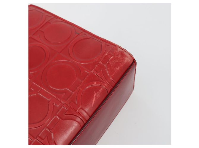Borsa a mano Gancini in pelle rossa e argento di Salvatore Ferragamo Auth BA12430 Rosso - vista 14