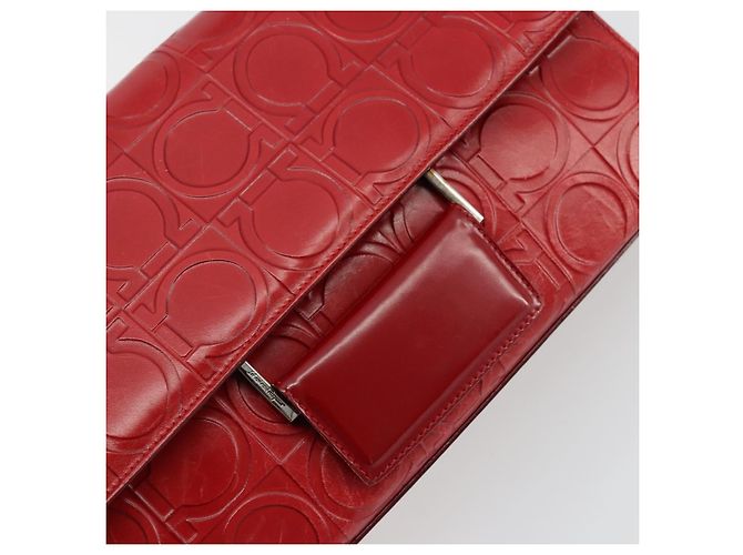 Borsa a mano Gancini in pelle rossa e argento di Salvatore Ferragamo Auth BA12430 Rosso - vista 15