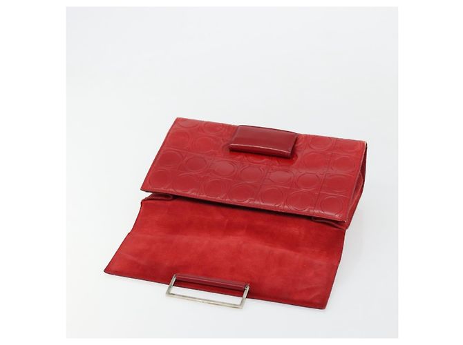 Borsa a mano Gancini in pelle rossa e argento di Salvatore Ferragamo Auth BA12430 Rosso - vista 16