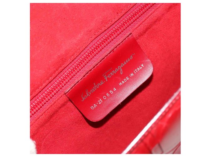 Borsa a mano Gancini in pelle rossa e argento di Salvatore Ferragamo Auth BA12430 Rosso - vista 17