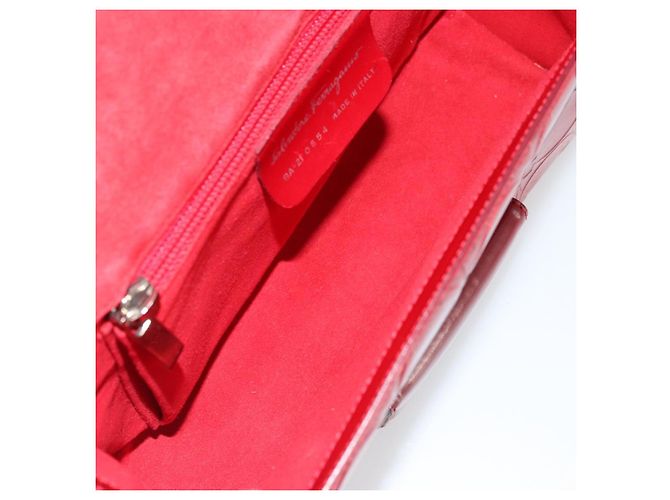 Borsa a mano Gancini in pelle rossa e argento di Salvatore Ferragamo Auth BA12430 Rosso - vista 18