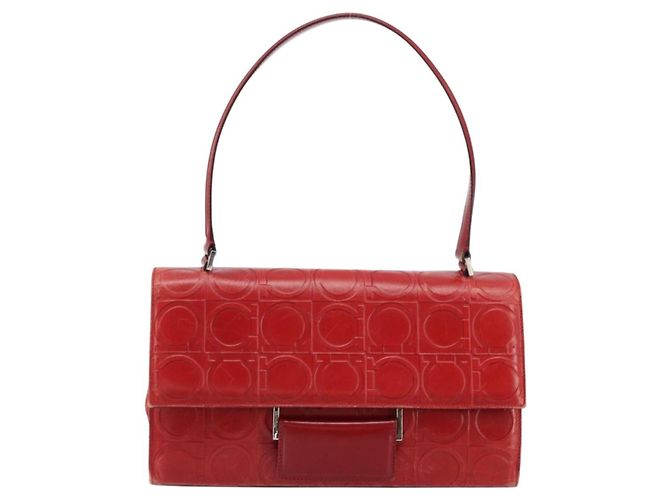Borsa a mano Gancini in pelle rossa e argento di Salvatore Ferragamo Auth BA12430 Rosso - vista 2