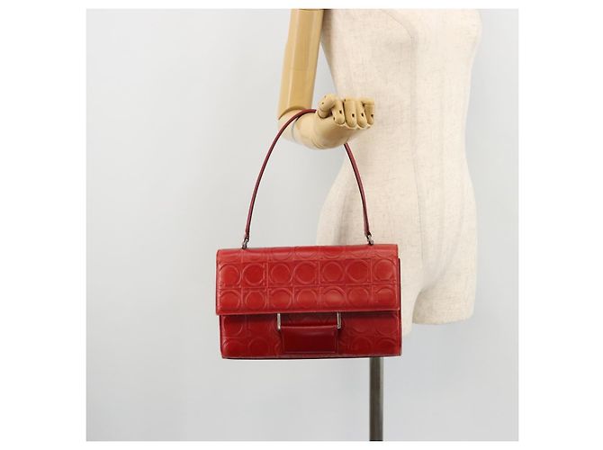 Borsa a mano Gancini in pelle rossa e argento di Salvatore Ferragamo Auth BA12430 Rosso - vista 23