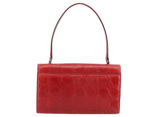 Borsa a mano Gancini in pelle rossa e argento di Salvatore Ferragamo Auth BA12430 Rosso - vista 3