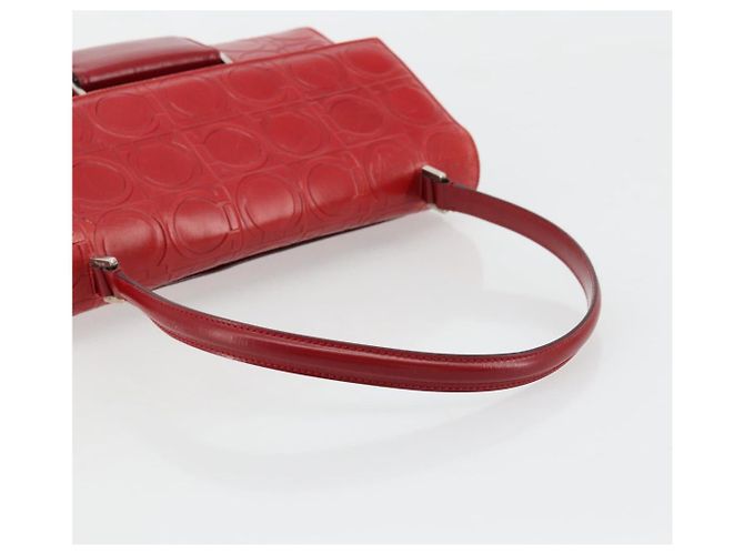 Borsa a mano Gancini in pelle rossa e argento di Salvatore Ferragamo Auth BA12430 Rosso - vista 7