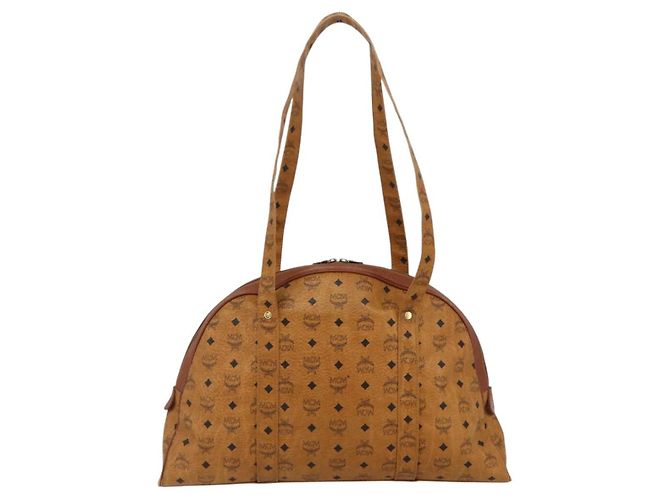 Borsa Tote Vicetos Logogram MCM in pelle PVC marrone e oro Auth 177569 D'oro - vista 3