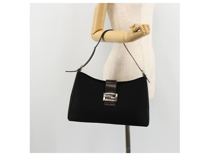 FENDI Schultertasche Nylon Schwarz Silber Authentisch 177685 - Ansicht 27