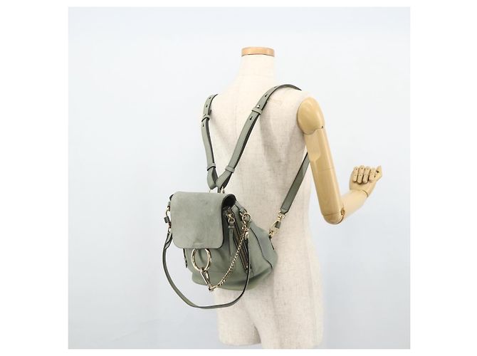 Chloé Mochila Chloe Fay de cuero de ante 2 en 1 dorado verde claro Auth 177032 - vista 26