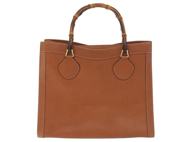 Borsa Tote in Pelle Gucci Bamboo Marrone Oro 002 1186 0260 Auth bs34911 D'oro - vista 3