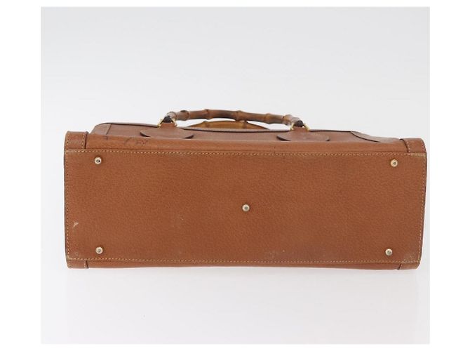 Borsa Tote in Pelle Gucci Bamboo Marrone Oro 002 1186 0260 Auth bs34911 D'oro - vista 9