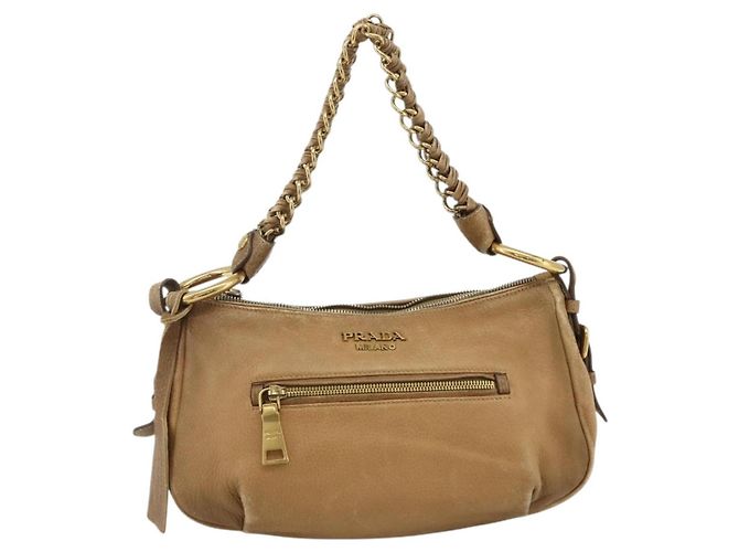 PRADA Borsa a Spalla con Catena Pelle Beige Oro Auth 178257 D'oro - vista 2