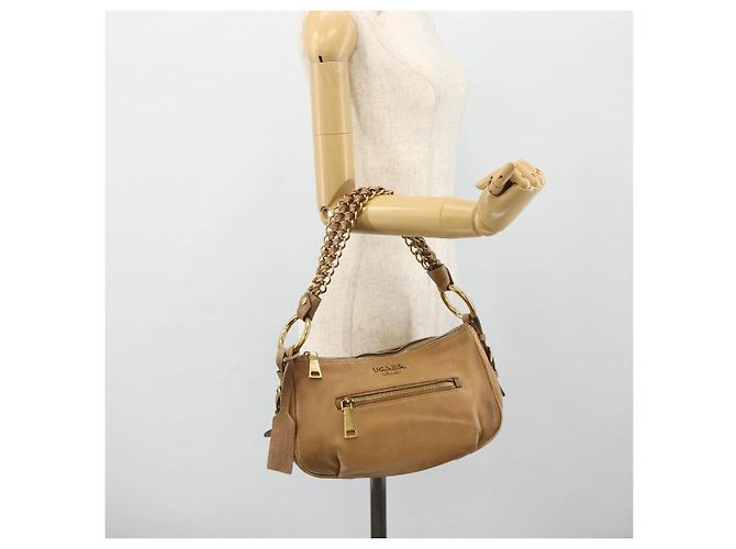 PRADA Borsa a Spalla con Catena Pelle Beige Oro Auth 178257 D'oro - vista 25