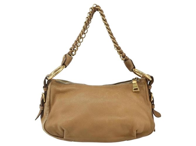 PRADA Borsa a Spalla con Catena Pelle Beige Oro Auth 178257 D'oro - vista 3