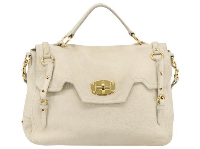 Miu Miu Handtasche Leder 2 in 1 Elfenbein Gold Auth 175857 Golden Roh - Ansicht 2