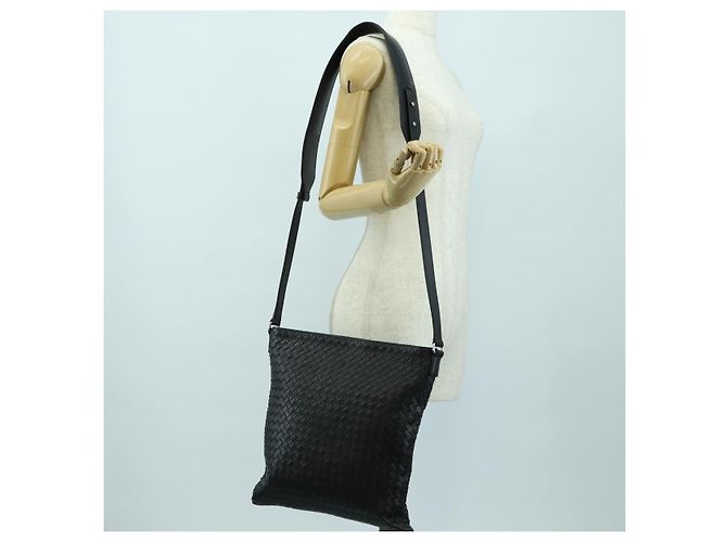 Borsa a Spalla in Pelle Nera Intrecciato Bottega Veneta Argento Auth am11497SAV Nero - vista 22