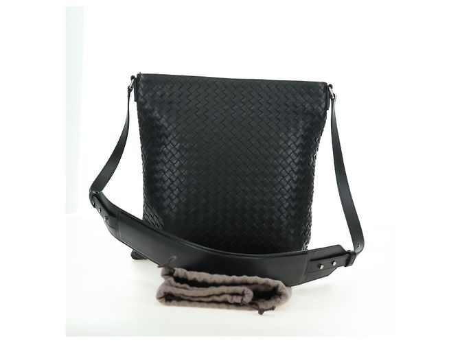 Borsa a Spalla in Pelle Nera Intrecciato Bottega Veneta Argento Auth am11497SAV Nero - vista 23