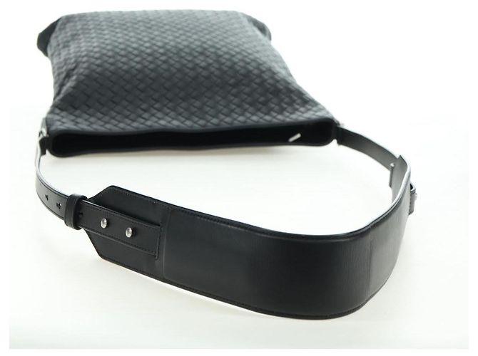 Borsa a Spalla in Pelle Nera Intrecciato Bottega Veneta Argento Auth am11497SAV Nero - vista 7