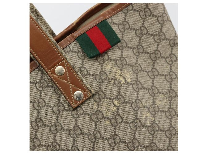 Borsa tote Gucci GG Supreme Web Sherry Line in PVC beige e oro 211134 Auth BA12361 D'oro - vista 14