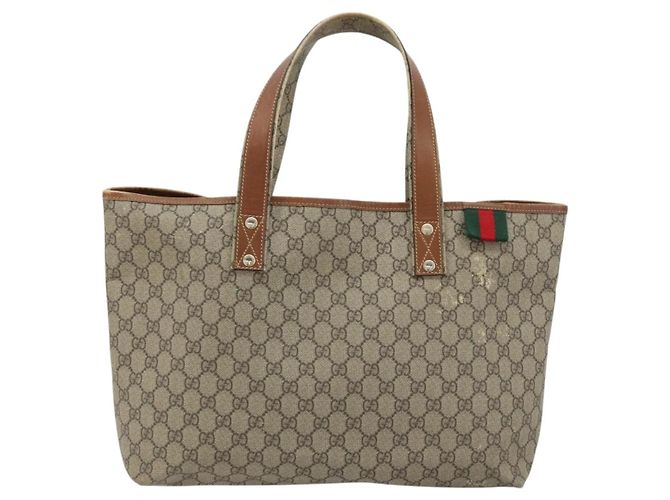 Borsa tote Gucci GG Supreme Web Sherry Line in PVC beige e oro 211134 Auth BA12361 D'oro - vista 2