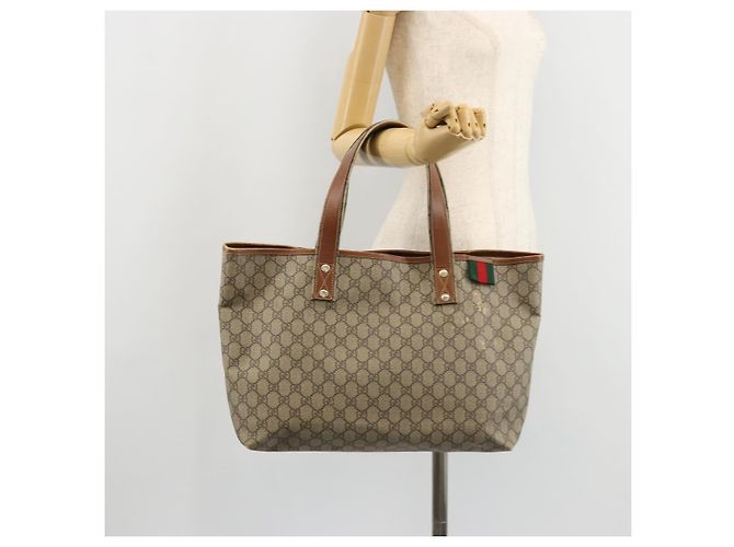 Borsa tote Gucci GG Supreme Web Sherry Line in PVC beige e oro 211134 Auth BA12361 D'oro - vista 20