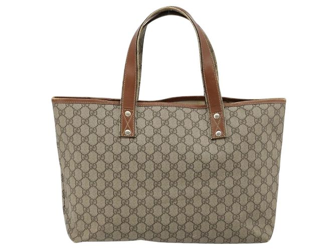 Borsa tote Gucci GG Supreme Web Sherry Line in PVC beige e oro 211134 Auth BA12361 D'oro - vista 3